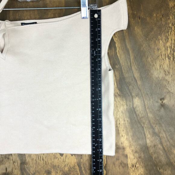 Express Womens Shirt Tan Off Shoulder Crop Top Minimalist Stretch Large - Picture 7 of 9